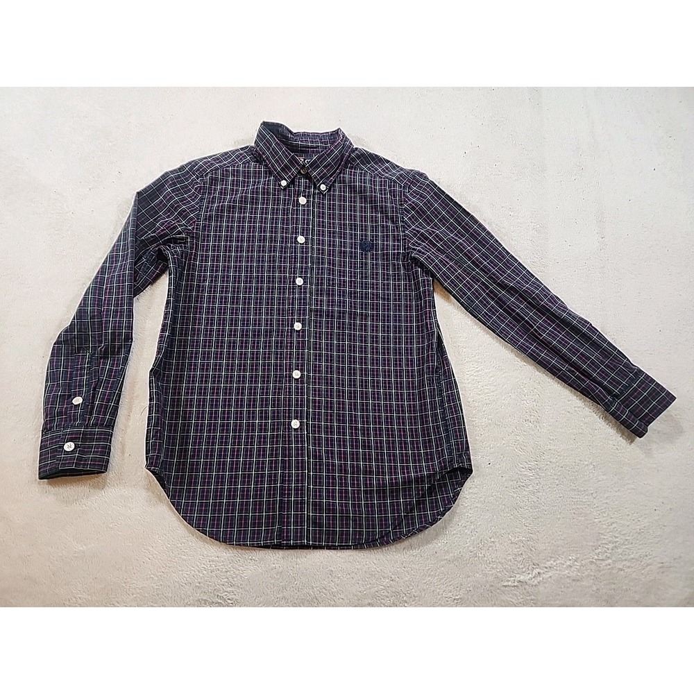 Youth Boys Chaps Button Down Navy Multi Plaid Long Sleeve Shirt Size Med (10-12)